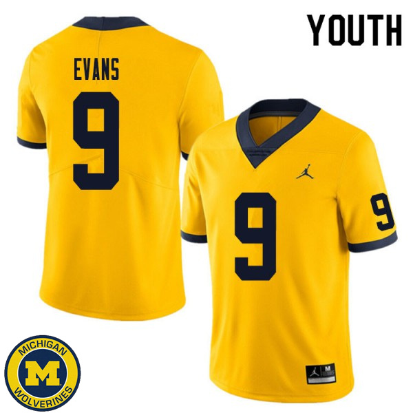 Youth University of Michigan #9 Chris Evans Yellow NCAA Player Game Jersey